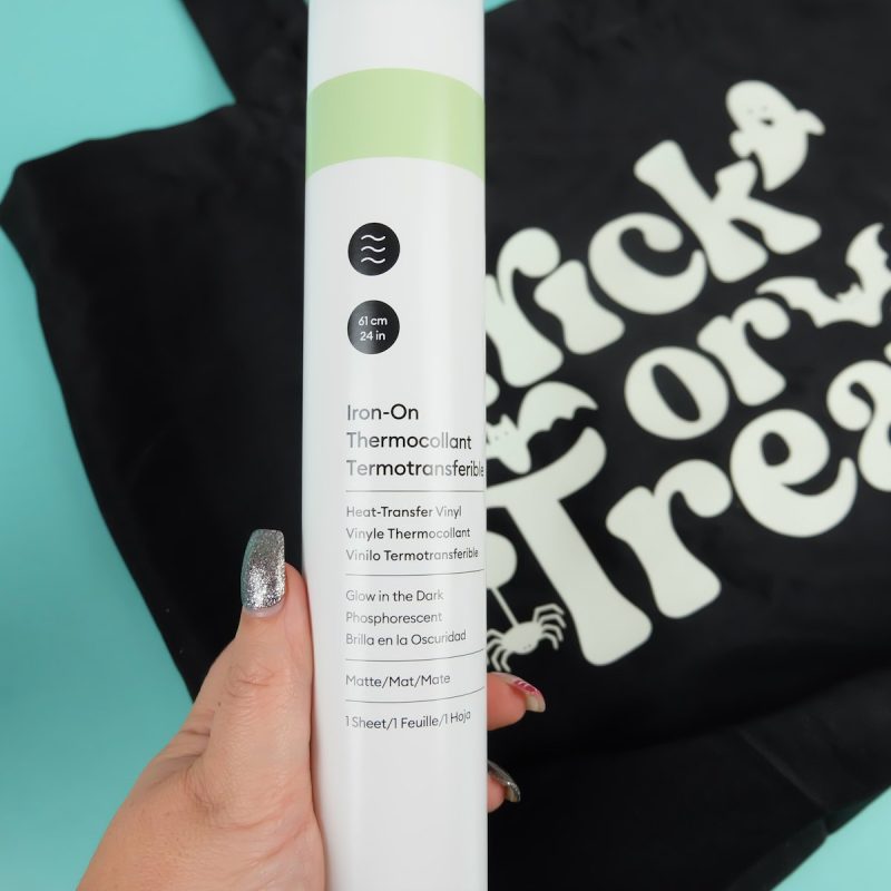 Adding glow in the dark iron-on to a costumer or a Trick or Treat bag is a great way to make sure that kids are more noticeable in the dark.