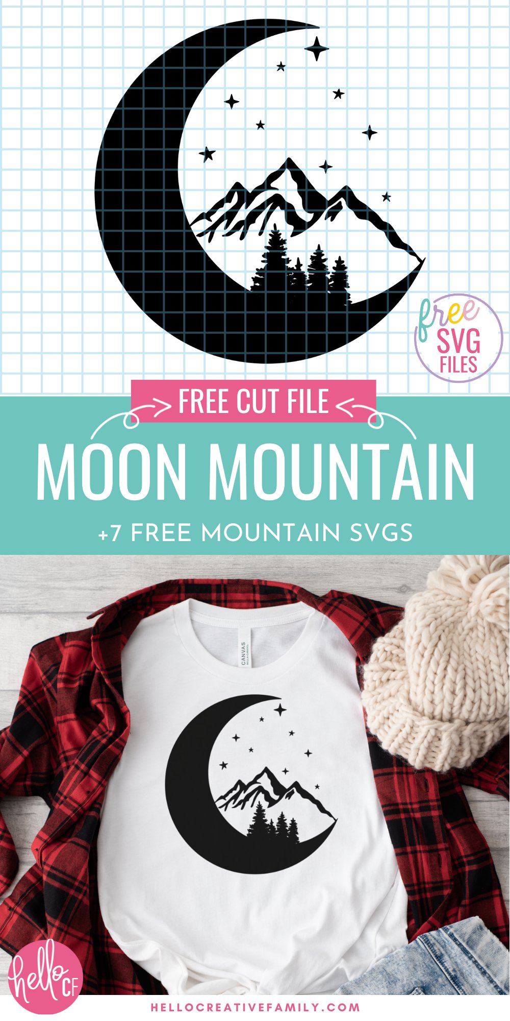 Get ready for crafty fun! We're sharing 7 free mountain SVG files for creating mugs, sweatshirts, t-shirts, throw pillows and so much more using your Cricut cutting machine! The perfect Cricut handmade gift for outdoorsy friends and family members!