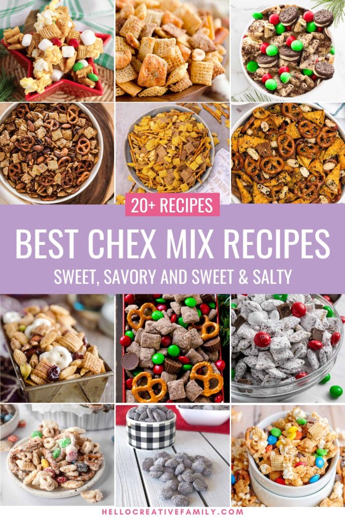 From savory to sweet, we've got you covered with over 20 of the best Chex mix recipes that you will ever try! Make this family friendly snack for holidays, parties, movie nights, game day snacks or anytime you want a delicious treat! Includes savory Chex mix recipes, sweet Chex Mix Recipes and sweet and salty Chex mix recipes.