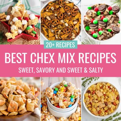 From savory to sweet, we've got you covered with over 20 of the best Chex mix recipes that you will ever try! Make this family friendly snack for holidays, parties, movie nights, game day snacks or anytime you want a delicious treat! Includes savory Chex mix recipes, sweet Chex Mix Recipes and sweet and salty Chex mix recipes.