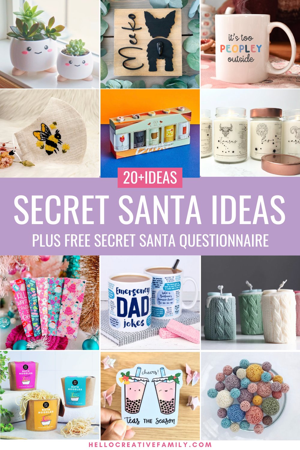 Host the easiest Secret Santa Gift Exchange ever with this free printable Secret Santa Form! This Secret Santa questionnaire and printable envelope helps to gather tons of information about the recipient so that getting them the perfect Christmas gift is so easy! This form gathers the recipients likes and dislikes, preferences on books, candy and snacks, favorite quote and so much more! Also includes 20+ Secret Santa gift ideas!