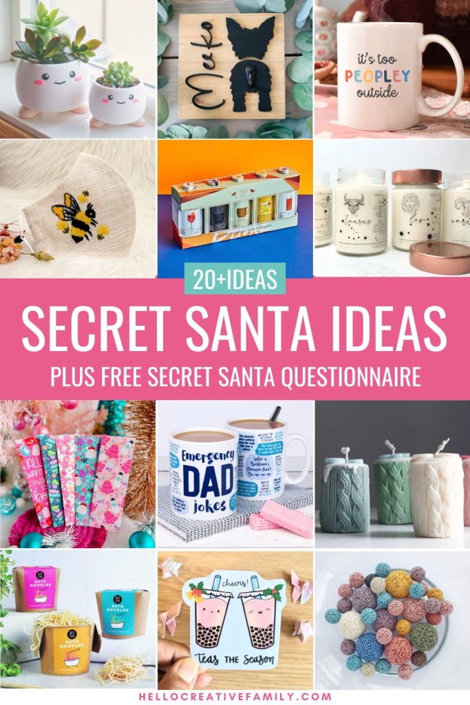 Host the easiest Secret Santa Gift Exchange ever with this free printable Secret Santa Form! This Secret Santa questionnaire and printable envelope helps to gather tons of information about the recipient so that getting them the perfect Christmas gift is so easy! This form gathers the recipients likes and dislikes, preferences on books, candy and snacks, favorite quote and so much more! Also includes 20+ Secret Santa gift ideas!