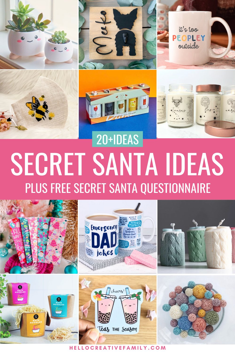 Host the easiest Secret Santa Gift Exchange ever with this free printable Secret Santa Form! This Secret Santa questionnaire and printable envelope helps to gather tons of information about the recipient so that getting them the perfect Christmas gift is so easy! This form gathers the recipients likes and dislikes, preferences on books, candy and snacks, favorite quote and so much more! Also includes 20+ Secret Santa gift ideas!