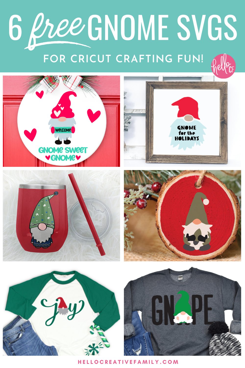 Gnomes aren't just for Christmas time! These adorable enchanted creatures are being used to celebrate a wide variety of holidays from Valentine's Day to Easter! Download 6 free Gnome SVG files including a Gnome Sweet Gnome Cut File for making mugs, wood signs, shirts, hoodies, pillows, home decor and so much more with your Cricut Maker, Cricut Explore or Cricut Joy!