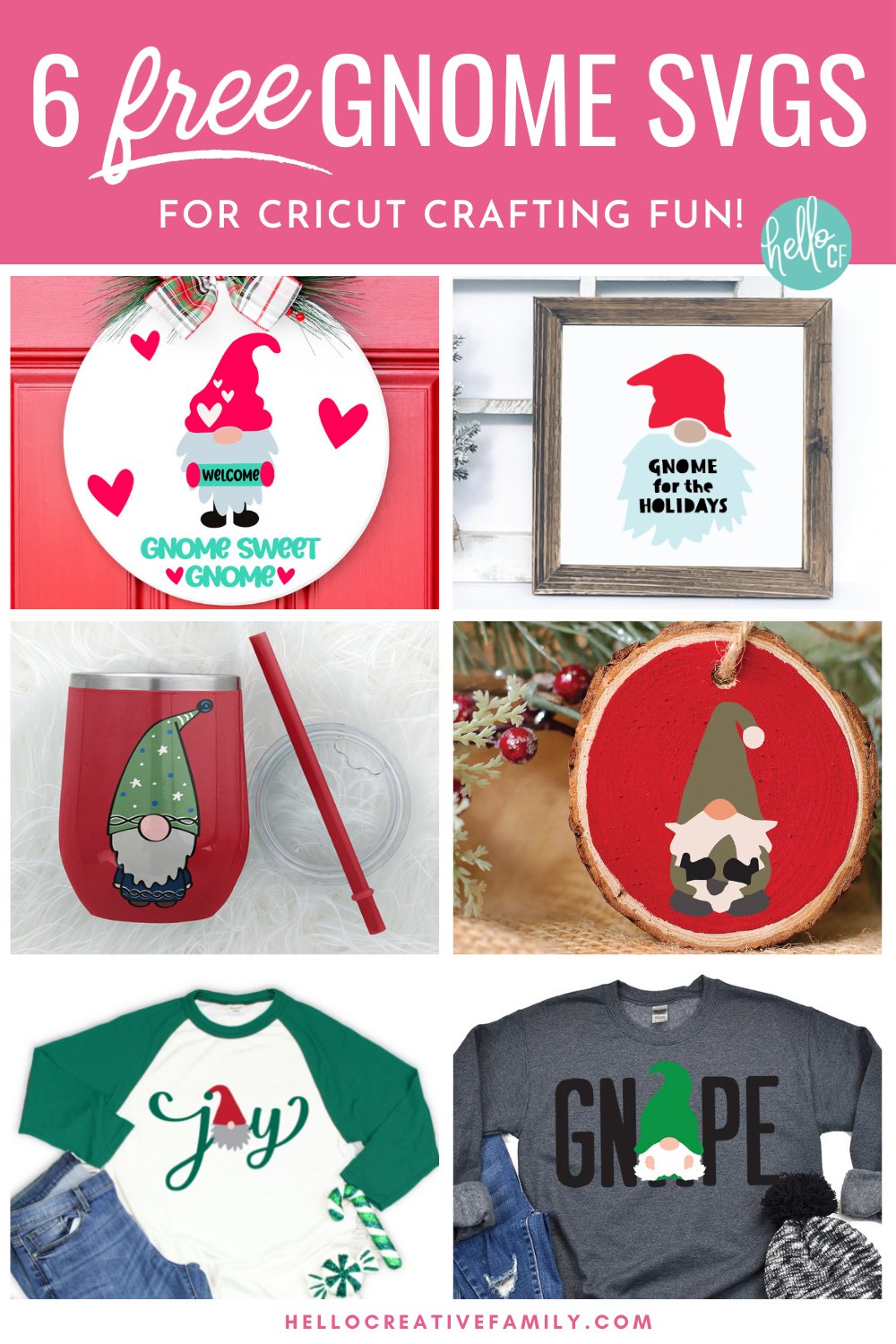 Gnomes aren't just for Christmas time! These adorable enchanted creatures are being used to celebrate a wide variety of holidays from Valentine's Day to Easter! Download 6 free Gnome SVG files including a Gnome Sweet Gnome Cut File for making mugs, wood signs, shirts, hoodies, pillows, home decor and so much more with your Cricut Maker, Cricut Explore or Cricut Joy!