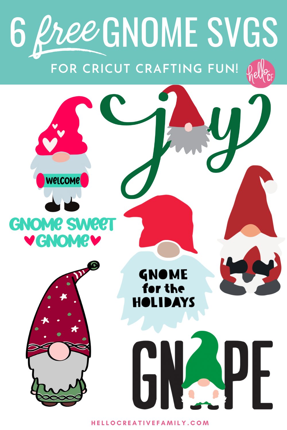 Gnomes aren't just for Christmas time! These adorable enchanted creatures are being used to celebrate a wide variety of holidays from Valentine's Day to Easter! Download 6 free Gnome SVG files including a Gnome Sweet Gnome Cut File for making mugs, wood signs, shirts, hoodies, pillows, home decor and so much more with your Cricut Maker, Cricut Explore or Cricut Joy!