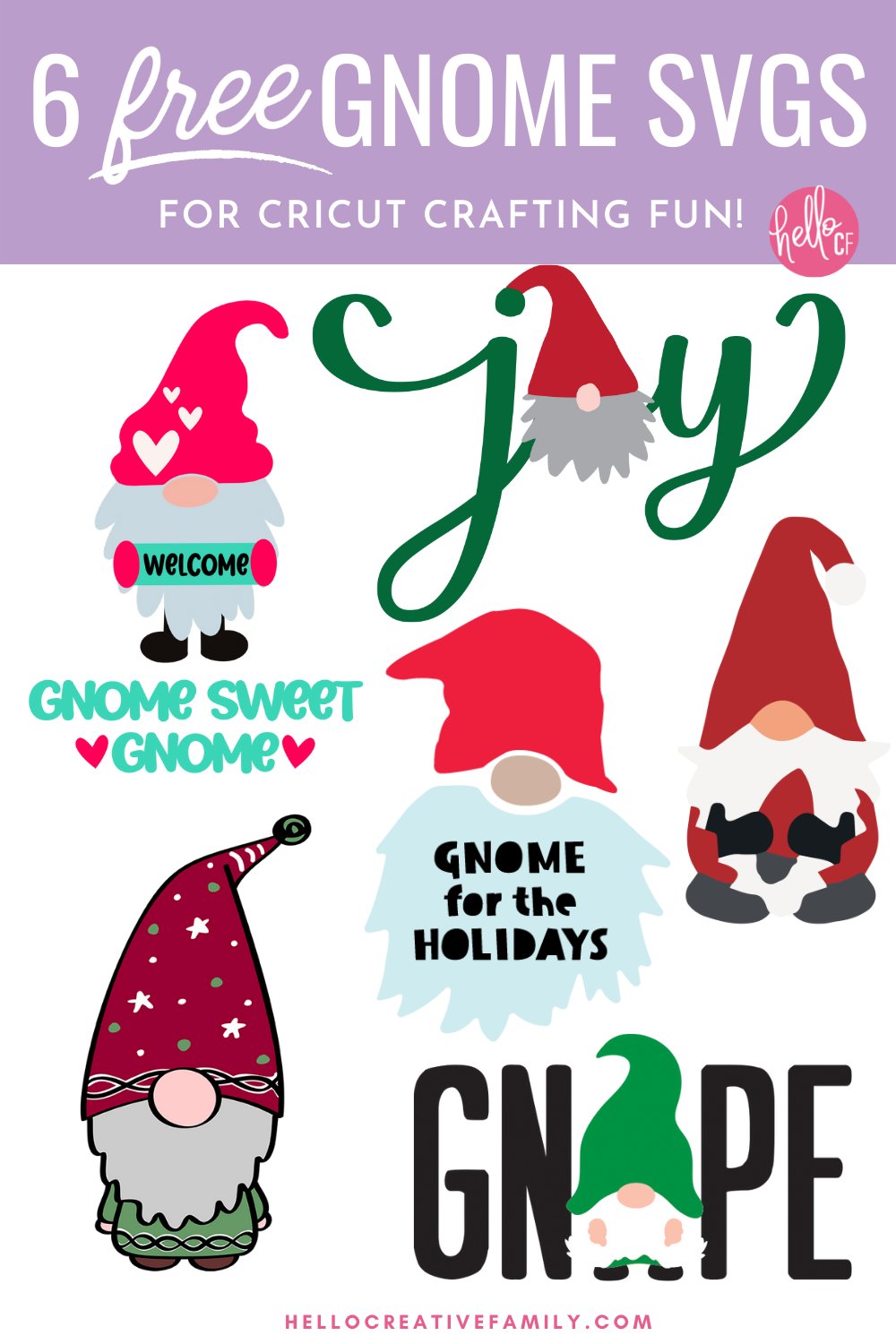 Gnomes aren't just for Christmas time! These adorable enchanted creatures are being used to celebrate a wide variety of holidays from Valentine's Day to Easter! Download 6 free Gnome SVG files including a Gnome Sweet Gnome Cut File for making mugs, wood signs, shirts, hoodies, pillows, home decor and so much more with your Cricut Maker, Cricut Explore or Cricut Joy!