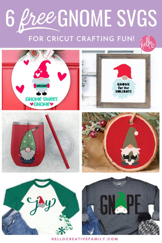 Gnomes aren't just for Christmas time! These adorable enchanted creatures are being used to celebrate a wide variety of holidays from Valentine's Day to Easter! Download 6 free Gnome SVG files including a Gnome Sweet Gnome Cut File for making mugs, wood signs, shirts, hoodies, pillows, home decor and so much more with your Cricut Maker, Cricut Explore or Cricut Joy!