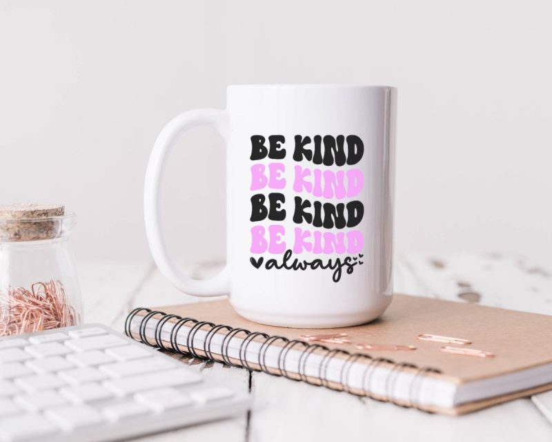 Be Kind Always Retro Design on a white mug