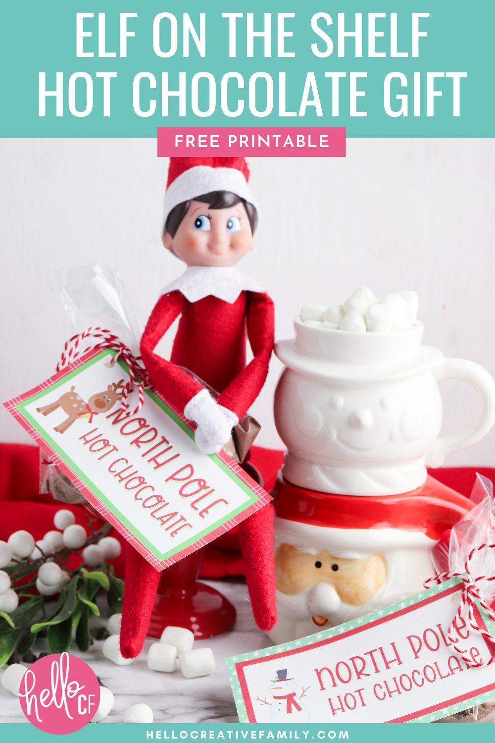 Help your elf bring a special gift straight from the North Pole with this Elf On The Shelf Hot Chocolate Gift Idea! Comes with a free gift tag printable that is easy to use and as cute as can be! Cut the tags with scissors or with your Cricut cutting machine!