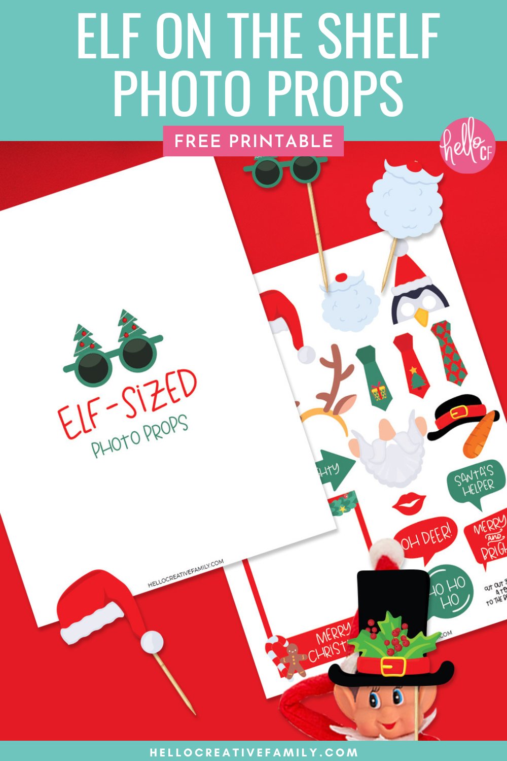 Help your elf get up to some festive fun This Christmas with these free printable Elf On The Shelf Props Printable! These photo booth props are simple to use and include a printable photo booth, festive signs, holiday hats and so much more! A fun and festive holiday craft idea!