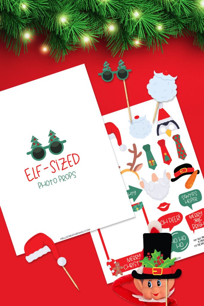 Help your elf get up to some festive fun This Christmas with these free printable Elf On The Shelf Props Printable! These photo booth props are simple to use and include a printable photo booth, festive signs, holiday hats and so much more! A fun and festive holiday craft idea!