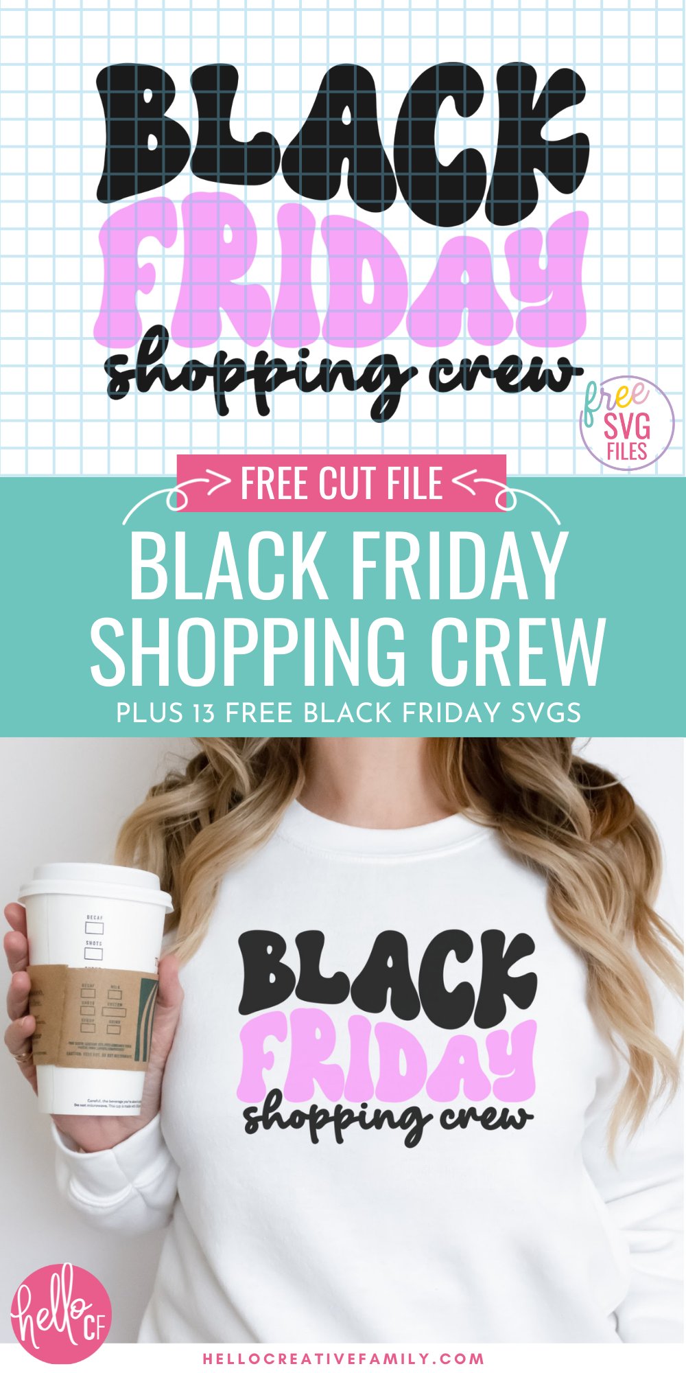 Get ready for some Black Friday Shopping fun with 13 free Black Friday SVG files for Cricut crafting! Use the Black Friday Shopping Crew cut file to DIY matching outfits for all of your deal hunting friends using your Cricut Maker, Cricut Explore, Cricut Joy or other electronic cutting machine.