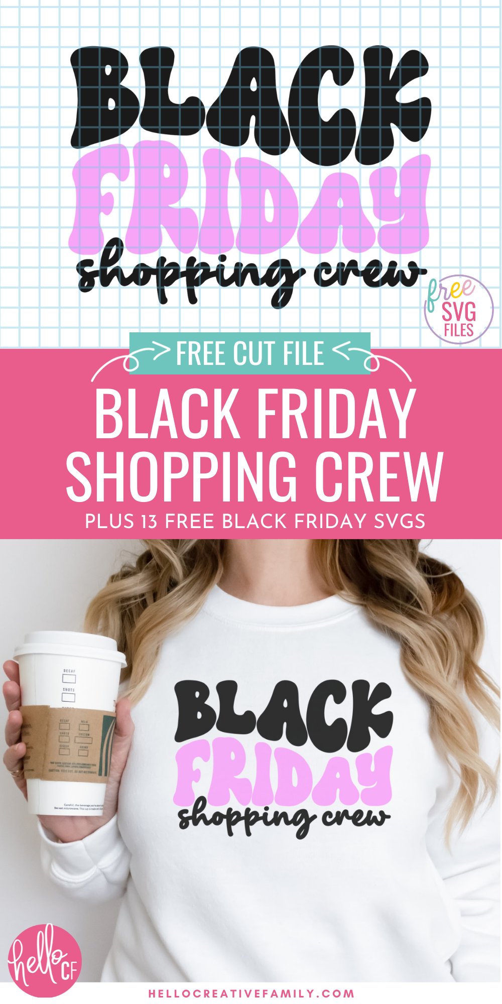 Get ready for some Black Friday Shopping fun with 13 free Black Friday SVG files for Cricut crafting! Use the Black Friday Shopping Crew cut file to DIY matching outfits for all of your deal hunting friends using your Cricut Maker, Cricut Explore, Cricut Joy or other electronic cutting machine.