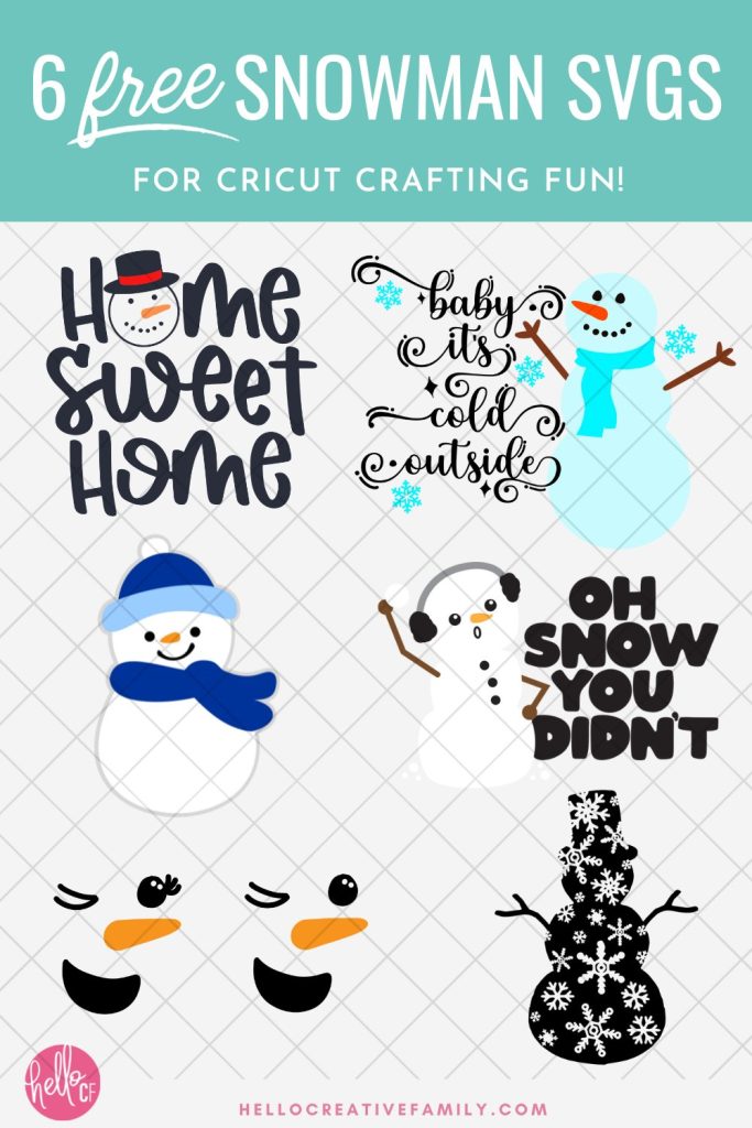 Baby it's cold outside! Use these 6 free snowman SVG files to make winter crafts using your Cricut cutting machine! Make sweatshirts, mugs, ornaments, signs, decals, Christmas cards and so many more Cricut crafts!