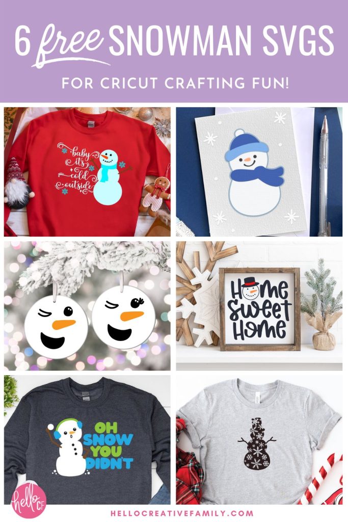 Baby it's cold outside! Use these 6 free snowman SVG files to make winter crafts using your Cricut cutting machine! Make sweatshirts, mugs, ornaments, signs, decals, Christmas cards and so many more Cricut crafts!