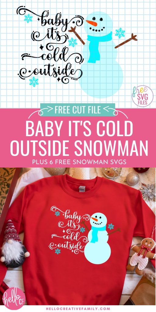 Baby it's cold outside! Use these 6 free snowman SVG files to make winter crafts using your Cricut cutting machine! Make sweatshirts, mugs, ornaments, signs, decals, Christmas cards and so many more Cricut crafts!