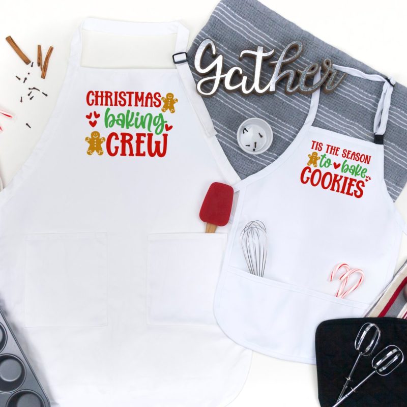 Christmas Baking Crew apron and Tis The Season To Bake Cookies apron. 