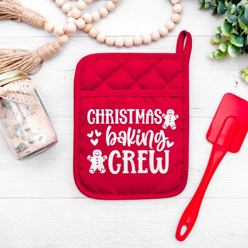 Christmas Baking Crew Red Pocket Potholder
