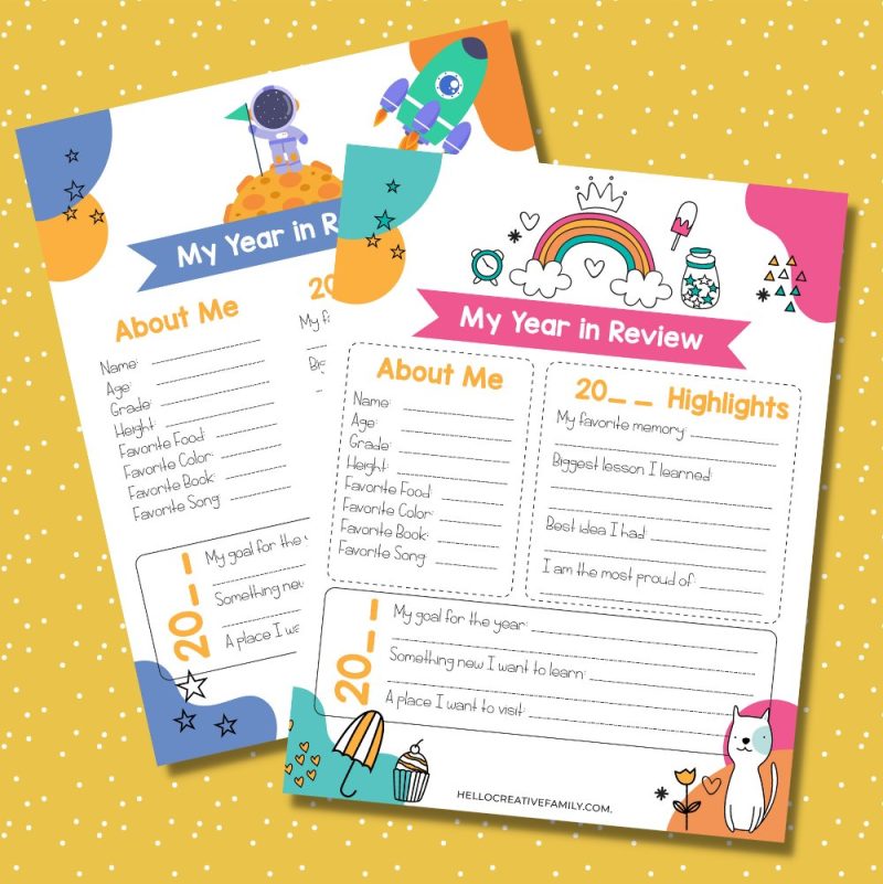 This printable New Year's Eve writing activity lets kids capture their favorite things from their current age, reflect on highlights of the previous year, and create goals and dreams of things that they want to happen in the upcoming year! Fun for all ages from preschoolers to adults!