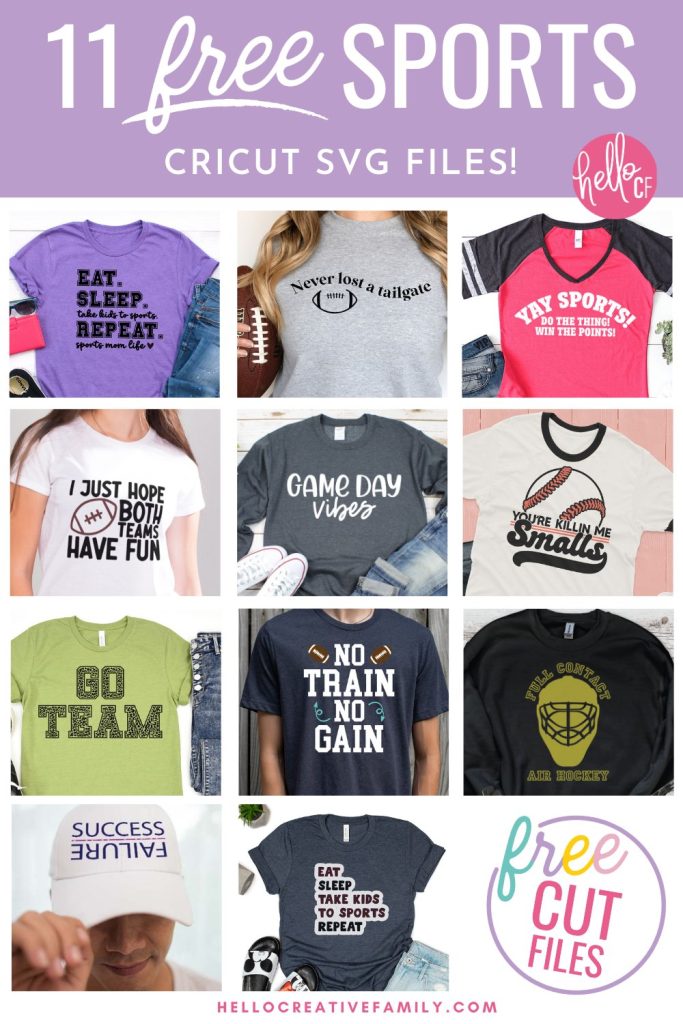 If you have friends and family who are sports lovers and you have a Cricut cutting machine you will not want to miss this! 11 Free Sports SVG Files to use for making t-shirts, hoodies, mugs, water bottles, car decals and so much more using your Cricut Maker, Cricut Explore or Cricut Joy!
