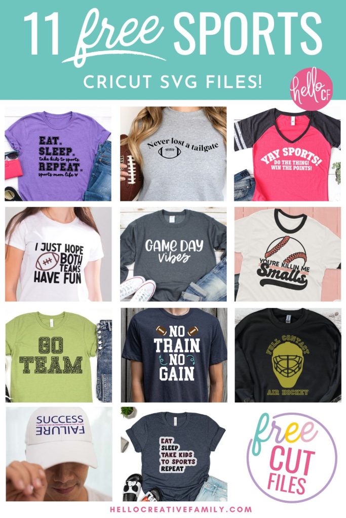 If you have friends and family who are sports lovers and you have a Cricut cutting machine you will not want to miss this! 11 Free Sports SVGs to use for making t-shirts, hoodies, mugs, water bottles, car decals and so much more using your Cricut Maker, Cricut Explore or Cricut Joy!