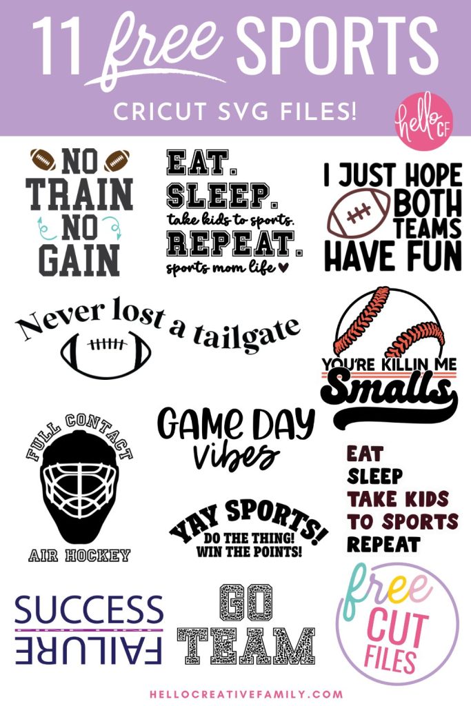If you have friends and family who are sports lovers and you have a Cricut cutting machine you will not want to miss this! 11 Free Sports SVGs to use for making t-shirts, hoodies, mugs, water bottles, car decals and so much more using your Cricut Maker, Cricut Explore or Cricut Joy!