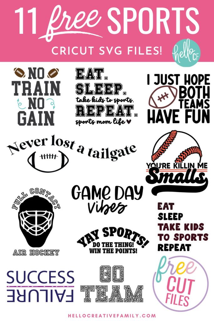 If you have friends and family who are sports lovers and you have a Cricut cutting machine you will not want to miss this! 11 Free Sports SVGs to use for making t-shirts, hoodies, mugs, water bottles, car decals and so much more using your Cricut Maker, Cricut Explore or Cricut Joy!