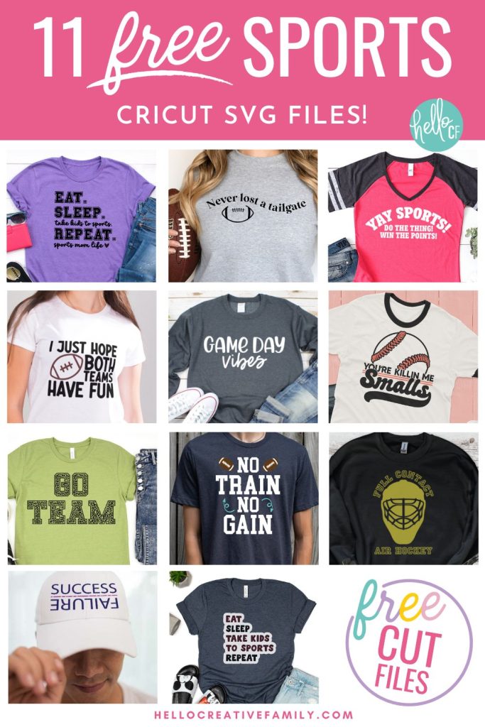 If you have friends and family who are sports lovers and you have a Cricut cutting machine you will not want to miss this! 11 Free Sports SVGs to use for making t-shirts, hoodies, mugs, water bottles, car decals and so much more using your Cricut Maker, Cricut Explore or Cricut Joy!