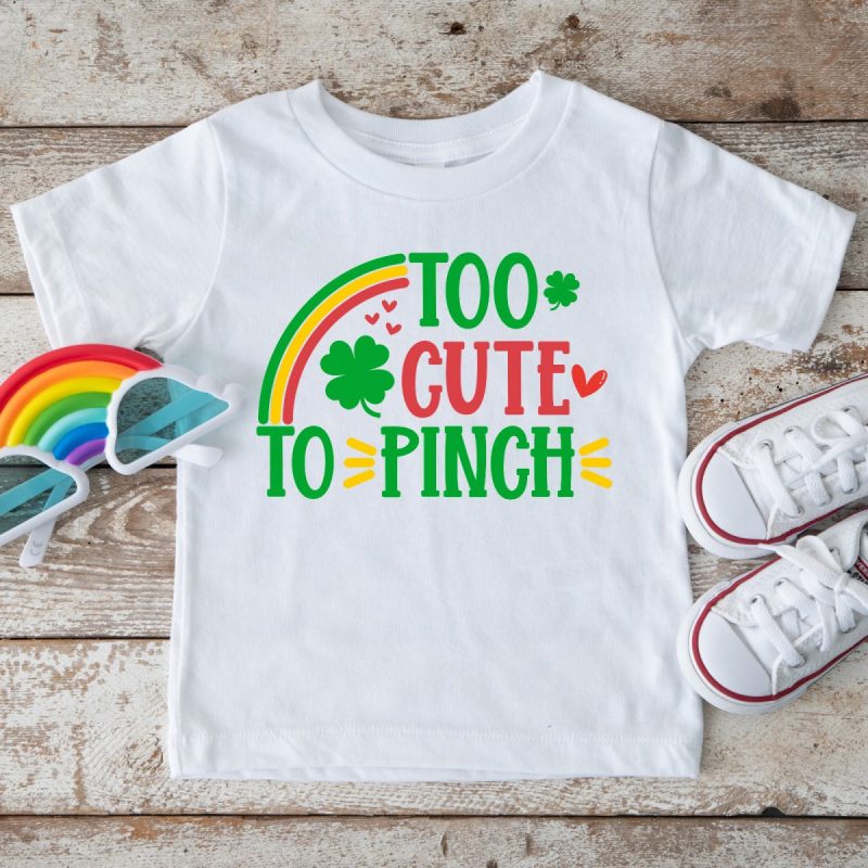 DIY Too Cute To Pinch Shirt made with Cricut and free SVG File from Hello Creative Family for St Patrick's Day