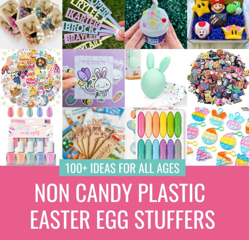 Looking for some candy free Easter basket ideas? Get creative with your these non candy plastic Easter egg stuffers ideas that kids will love! Includes Easter ideas for babies, toddlers, kids, tweens, teens and even adults along with where to find plastic Easter eggs in a variety of sizes!