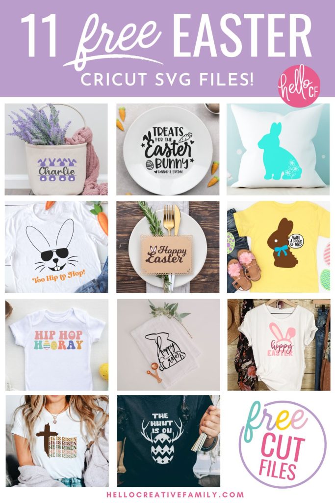 Make Easter crafts with your Cricut with these 11 free Easter SVG Files! Perfect for making throw pillows, Easter shirts, Easter tote bags, front door signs and so much more using your Cricut cutting machine. Includes a pretty floral Easter Bunny SVG!