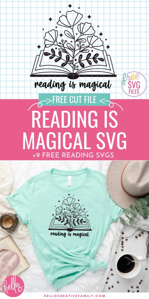 Book lovers this one is for you! If you love reading you won't want to miss these 9 free book SVG files! This collection includes book themed cut files for Cricut crafting including a Reading Is Magical Floral Book design! Use to make book bags, t-shirts, sweatshirts, stickers and so much more!