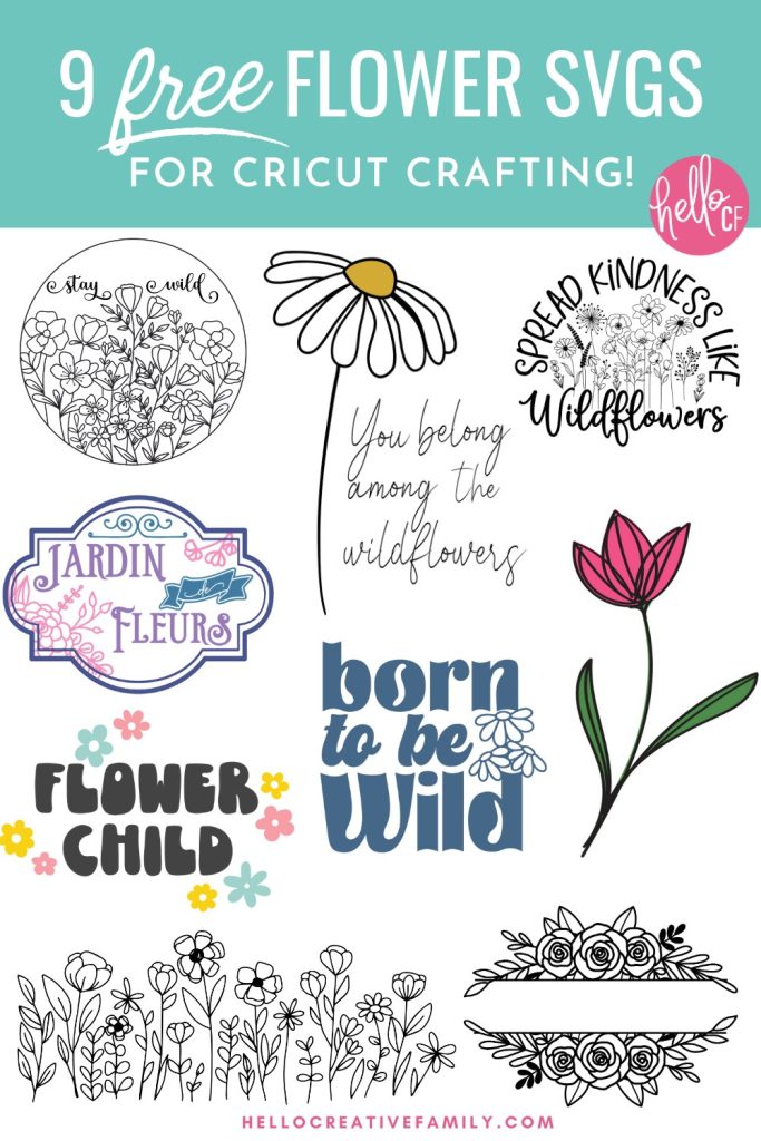 Brighten any day with these 9 Free Flower SVG Files! These designs are so pretty and perfect for any garden lover! Use them to make DIY shirts, home decor projects, throw pillows, mugs, tote bags and so much more using your Cricut Maker, Cricut Explore, Cricut Joy or other electronic cutting machine!