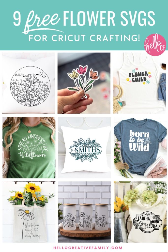 Brighten any day with these 9 Free Flower SVG Files! These designs are so pretty and perfect for any garden lover! Use them to make DIY shirts, home decor projects, throw pillows, mugs, tote bags and so much more using your Cricut Maker, Cricut Explore, Cricut Joy or other electronic cutting machine!