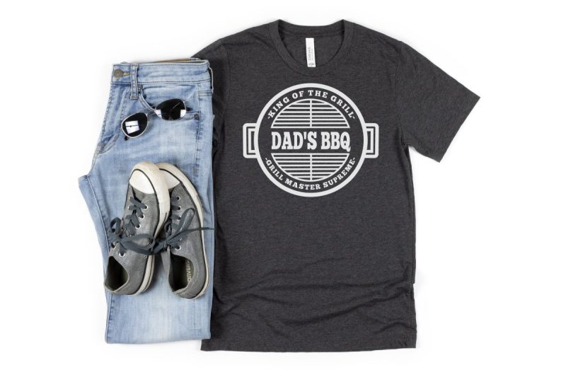 Grey t-shirt with Dad's BBQ Design on front created by Crystal Allen from Hello Creative Family