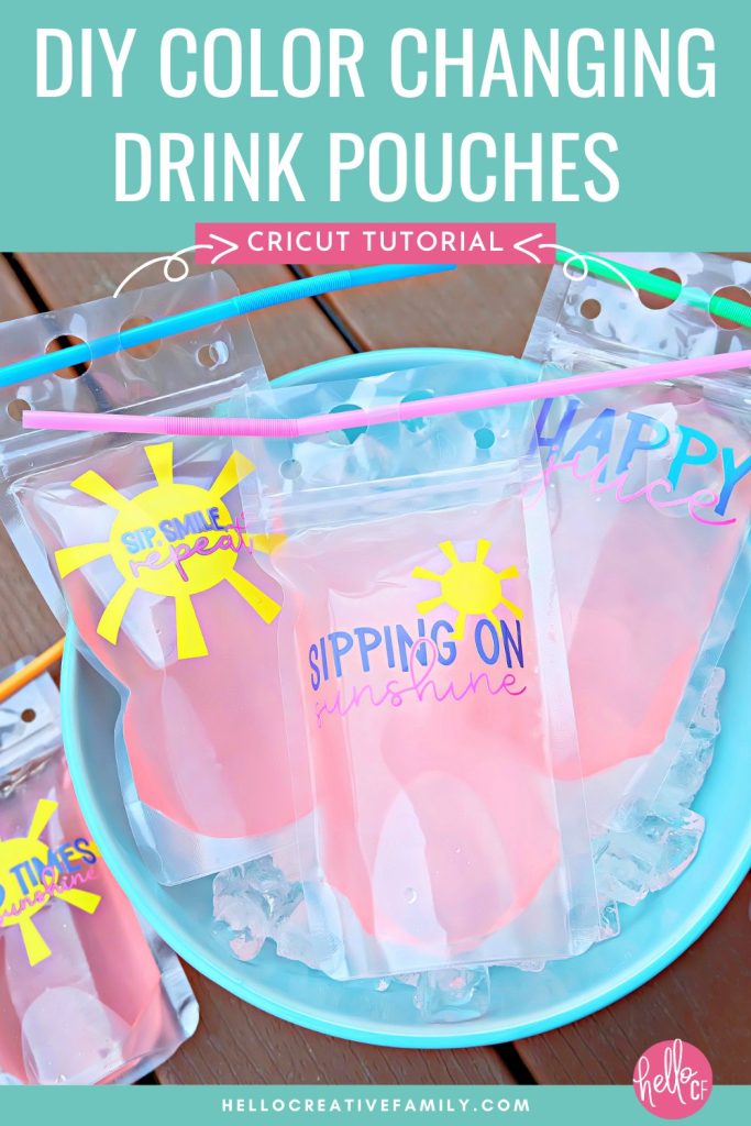 Celebrate summer with a cool beverage! Learn how to make DIY Color Changing Drink Pouches using Cricut color changing vinyl! These drink pouches are reusable and decorated with the cutest summer SVG files! A fun and easy Cricut summer craft project that you can make with your Cricut Maker, Cricut Explore Air or Cricut Joy!