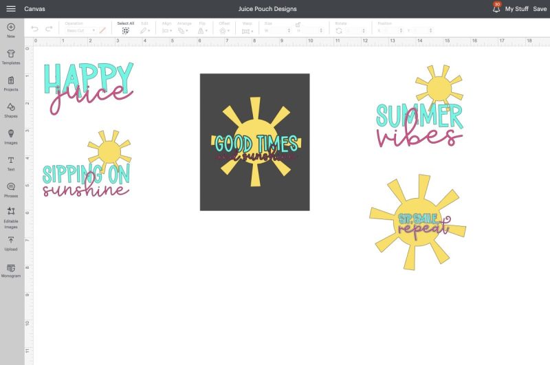 Size your design using the rectangle you added to your canvas as template for sizing. Once you have your designs sized correctly, hide your rectangle and then click "Make It".