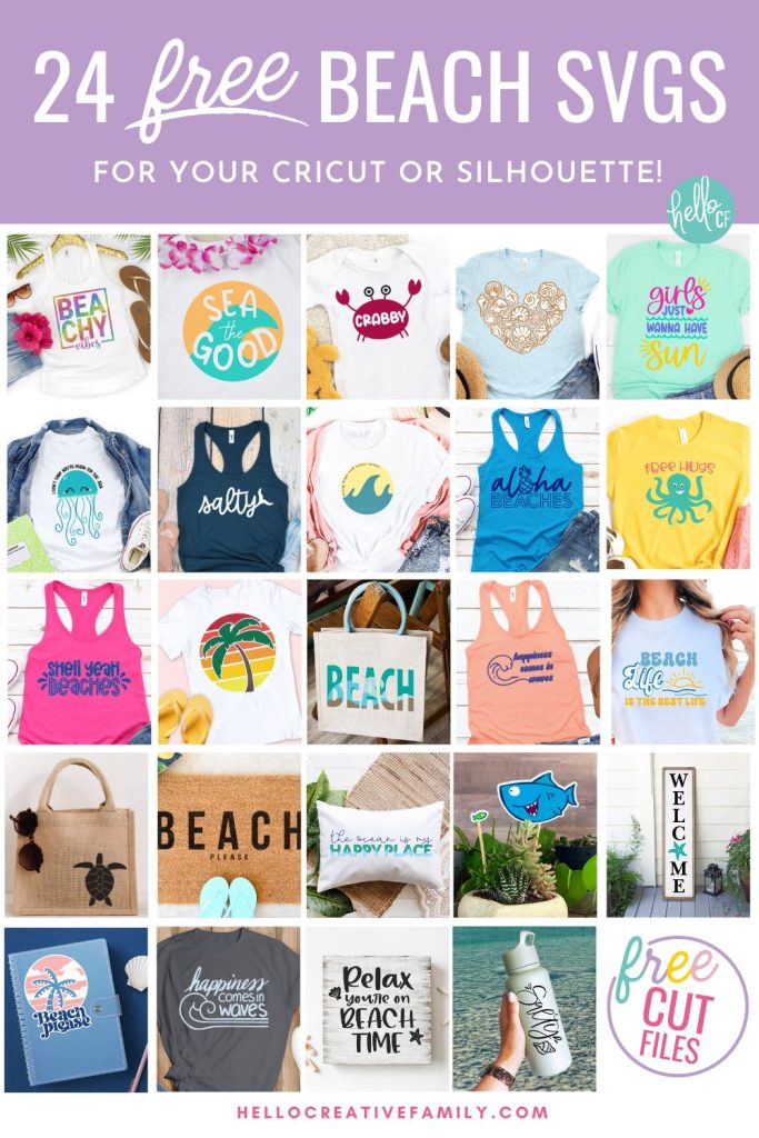 Get ready for summers at the lake or ocean by downloading these free beach SVGs for summer Cricut crafting fun! These designs are too stinking cute and perfect for making DIY t-shirts, tank tops, beach bags, wine tumblers and more for summer! Includes a Beachy Vibes SVG and a Girls Just Wanna Have Sun design for all of the 80's music lovers along with 24 free beach cut files!