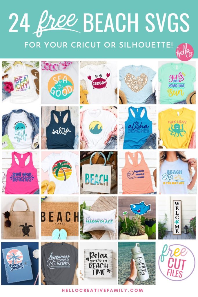 Get ready for summers at the lake or ocean by downloading these free beach SVGs for summer Cricut crafting fun! These designs are too stinking cute and perfect for making DIY t-shirts, tank tops, beach bags, wine tumblers and more for summer! Includes a Beachy Vibes SVG and a Girls Just Wanna Have Sun design for all of the 80's music lovers along with 24 free beach cut files!