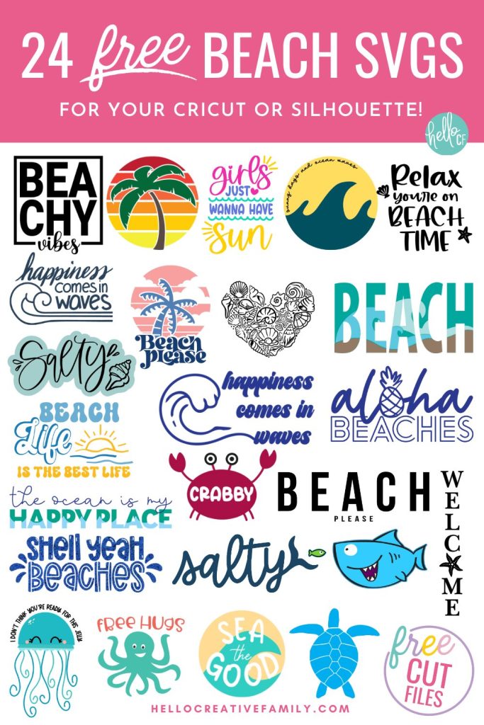 Get ready for summers at the lake or ocean by downloading these free beach SVGs for summer Cricut crafting fun! These designs are too stinking cute and perfect for making DIY t-shirts, tank tops, beach bags, wine tumblers and more for summer! Includes a Beachy Vibes SVG and a Girls Just Wanna Have Sun design for all of the 80's music lovers along with 24 free beach cut files!