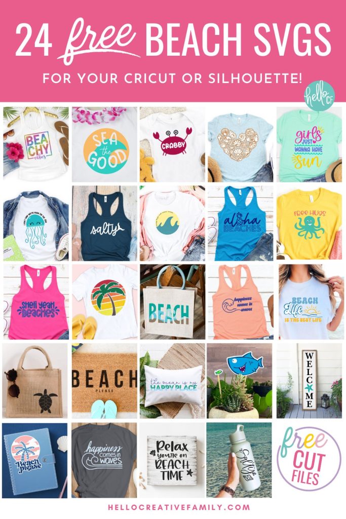 Get ready for summers at the lake or ocean by downloading these free beach SVGs for summer Cricut crafting fun! These designs are too stinking cute and perfect for making DIY t-shirts, tank tops, beach bags, wine tumblers and more for summer! Includes a Beachy Vibes SVG and a Girls Just Wanna Have Sun design for all of the 80's music lovers along with 24 free beach cut files!