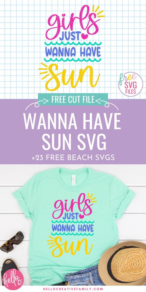 Get ready for summers at the lake or ocean by downloading these free beach SVGs for summer Cricut crafting fun! These designs are too stinking cute and perfect for making DIY t-shirts, tank tops, beach bags, wine tumblers and more for summer! Includes a Beachy Vibes SVG and a Girls Just Wanna Have Sun design for all of the 80's music lovers along with 24 free beach cut files!