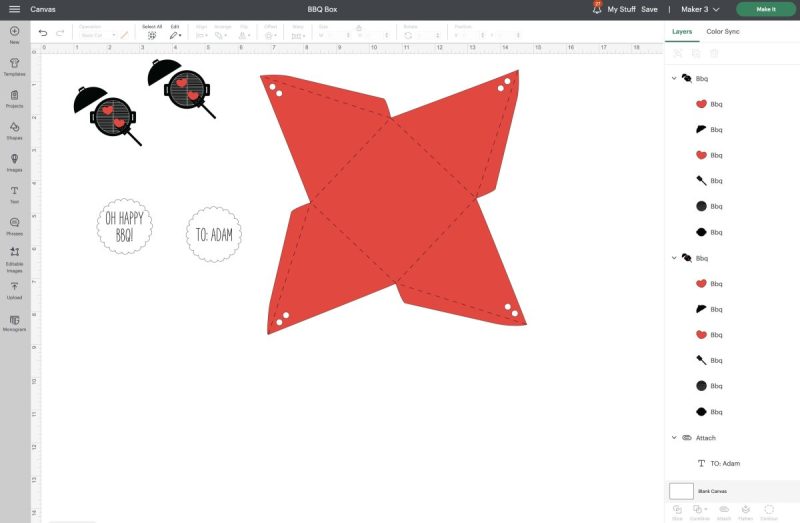 Cricut Design Space screenshot with a pyramid party favor box