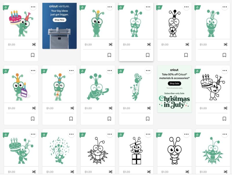 Cricut cutie designs in Cricut design space.