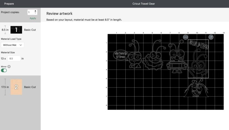 Cricut Design Space mirroring your mat.