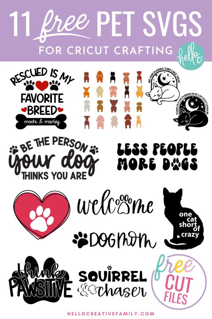 Get ready to create paw-sitively adorable Cricut crafts with with 11 FREE Pet SVG files! Get your paws on these free designs now including 'Rescued Is My Favorite Breed' which you can customize with your pet's name!