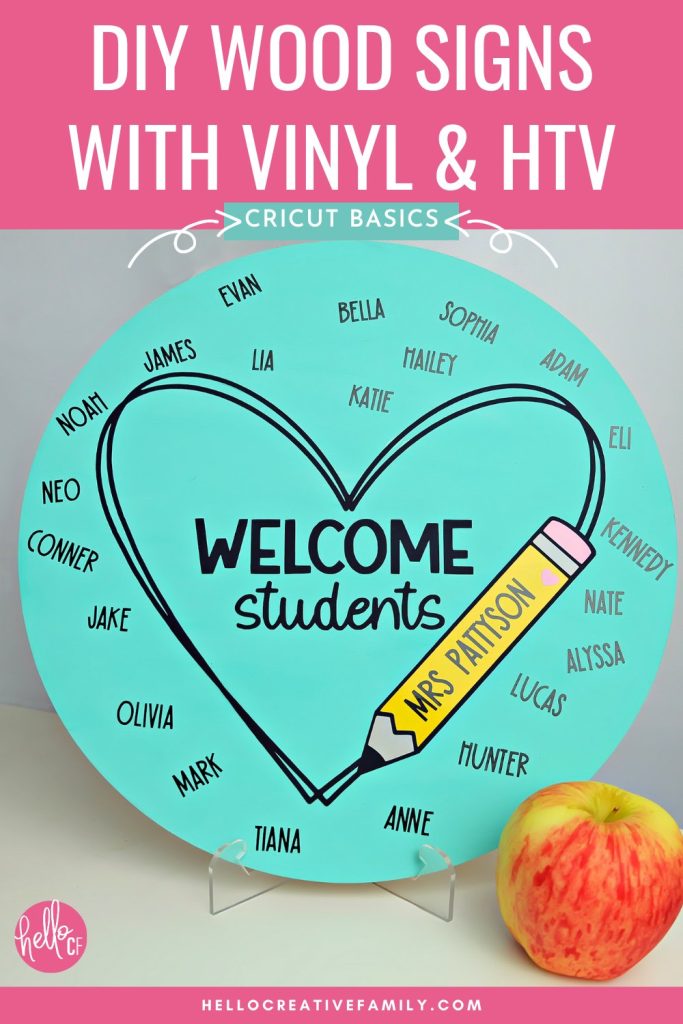 Discover the joy of making personalized wood signs with vinyl, HTV and your Cricut cutting machine! We're sharing a step-by-step tutorial for combining these two popular Cricut materials onto one project-- A classroom sign that any teacher will love!