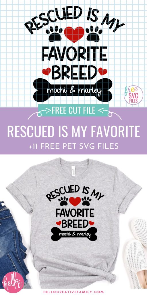 Get ready to create paw-sitively adorable Cricut crafts with with 11 FREE Pet SVG files! Get your paws on these free designs now including 'Rescued Is My Favorite Breed' which you can customize with your pet's name!