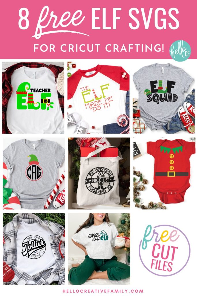 Get your Cricut Christmas crafting started with 8 Free Elf SVG Files! Use these cut files to make shirts, ugly Christmas sweaters, Santa sacks, holiday decor and so much more using your Cricut Maker, Cricut Explore, Cricut Joy or other cutting machine! Includes Teacher Elf SVG Files that's perfect for school teachers!